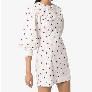 Ganni White Brown Polka Dot Poplin Mini Dress Small
